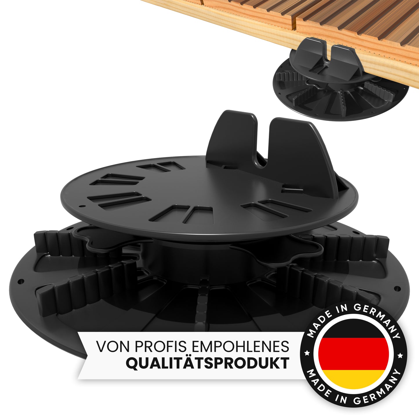 Stelzlager höhenverstellbar für Terrassendielen aussen aus WPC Holz Kunststoff - Unterkonstruktion Terrasse Alu & Holz - Terrassenlager verstellbar - Terrassenplattenlater