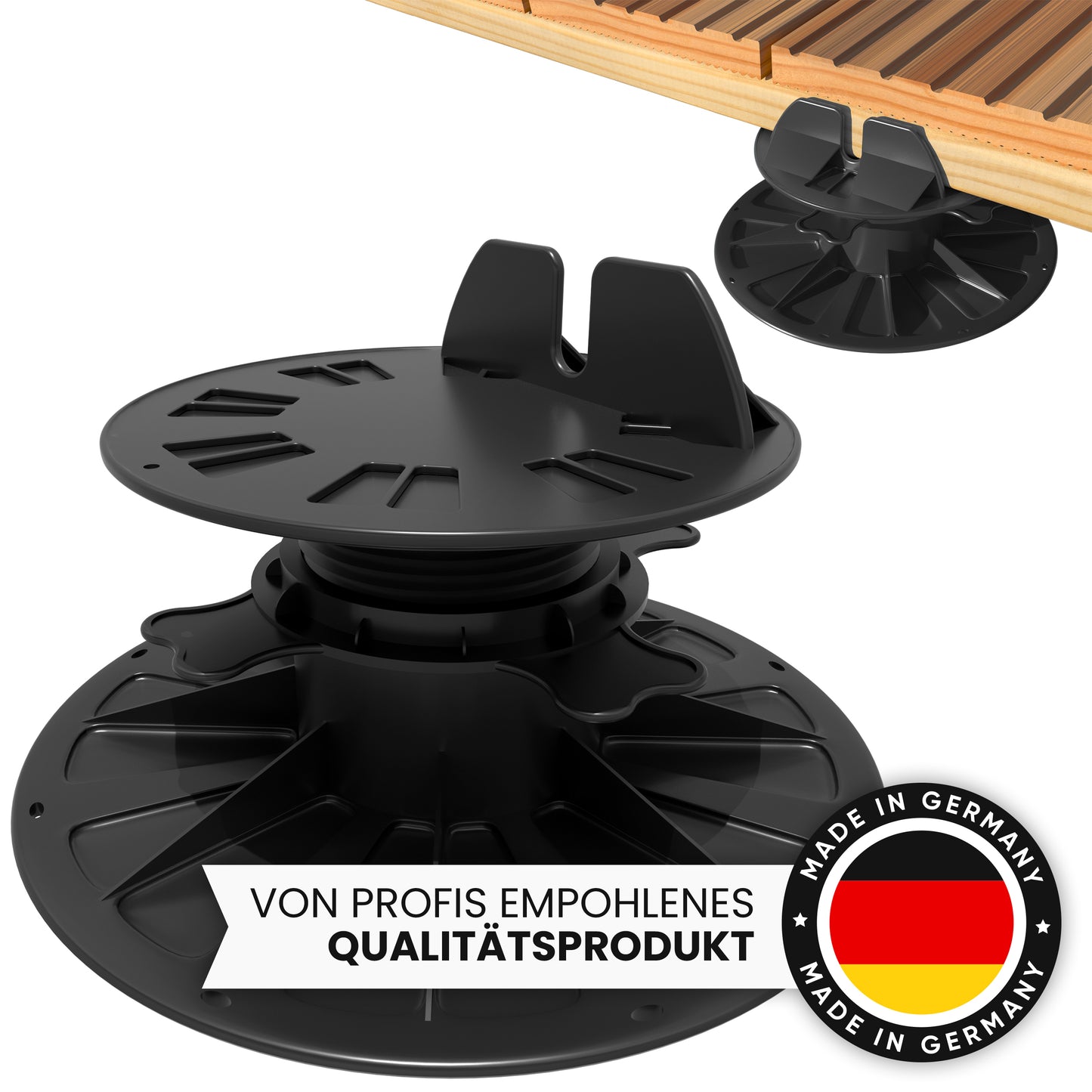 Stelzlager höhenverstellbar für Terrassendielen aussen aus WPC Holz Kunststoff - Unterkonstruktion Terrasse Alu & Holz - Terrassenlager verstellbar - Terrassenplattenlater