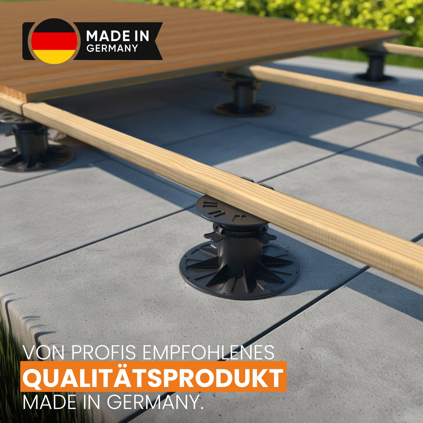Stelzlager höhenverstellbar für Terrassendielen aussen aus WPC Holz Kunststoff - Unterkonstruktion Terrasse Alu & Holz - Terrassenlager verstellbar - Terrassenplattenlater