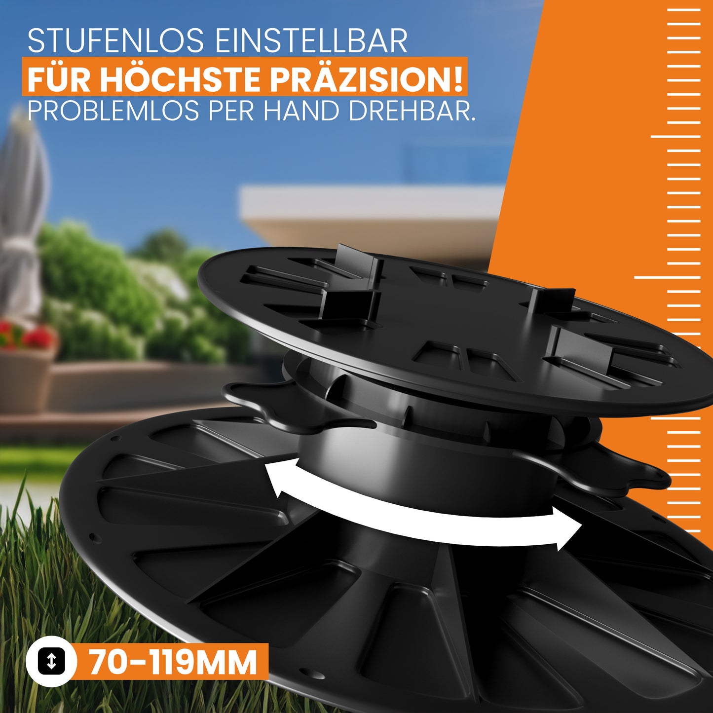 Plattenlager höhenverstellbar - Stelzlager für Terrassenplatten - Stellfüße aus Kunststoff für Platten, Fliesen, Steinplatten & Terrasse - Terrassenlager verstellbar